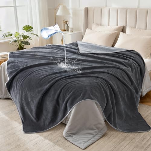 LOOBANI Waterproof Blanket for Bed Couch: Soft Coral Fleece Twin Bed Blankets Waterproof 60" x 80", Reversible Leakproof Throw Blanket, Stain-Resistant Furniture Protector, Pet-Friendly, Grey - color: Grey, size: 60" x 80"