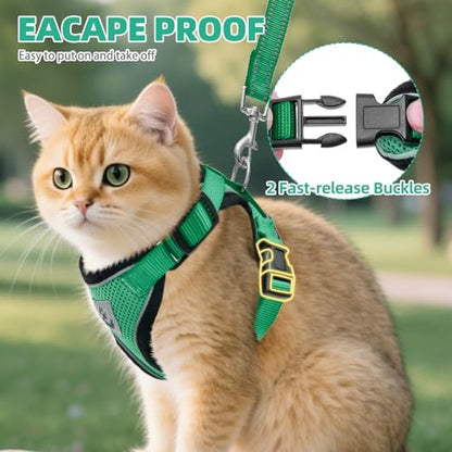 PUPTECK Cat Harness and Leash Set Escape Proof Reflective Cat Walking Harness Adjustable Soft Breathable Mesh Vest for Small Pets, Dark Green, S - color: Dark Green, size: S (NECK 9.5"-11", CHEST 13"-16")