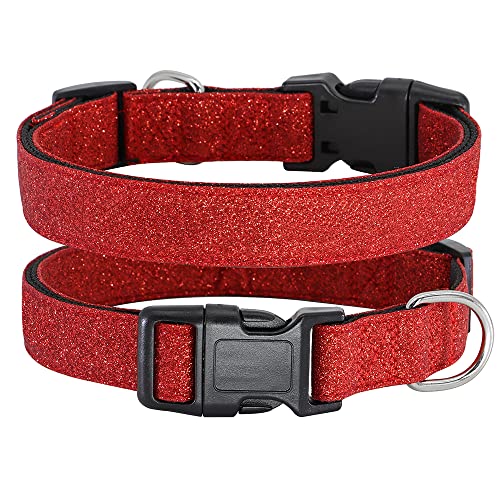 TDTOK Glittering Basic Dog Collar, Comfy & Durable Dog Collar for Small Medium Large Dogs with Eco-Friendly Plastic Buckle, Adjustable Stylish Nylon Dog Collars, Fit Necks: 9.8-22.4’’ (M, Red) - color: Red, size: M