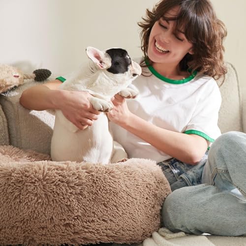 Bedsure Calming Dog Bed for Small Dogs - Donut Washable Small Puppy Bed, 23 inches Anti-Slip Round Fluffy Plush Faux Fur Large Cat Bed, Fits up to 25 lbs Pets, Camel - color: Camel, size: 23"L x 23"W x 8"Th