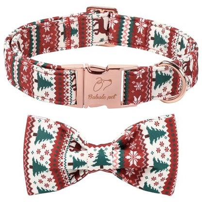 Christmas Dog Collar with Bow Tie - Fair Isle Style Christmas Puppy Collar, Adjustable Metal Buckle Winter Bowtie Dog Collars for Small Medium Large Dogs XS - color: B-Fair Isle Style, size: XS