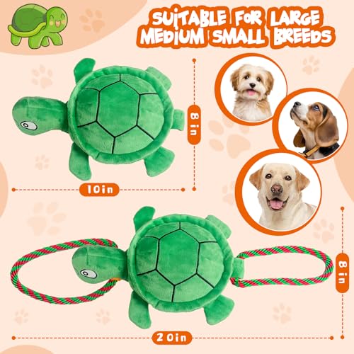 Large Turtle Dog Toys: Squeaky Dog Toys for Aggressive Chewers - Interactive Rope Tug of War Dog Toy - Puppy Chew Toy for Small/Meduim/Large Breeds - color: Dark Green
