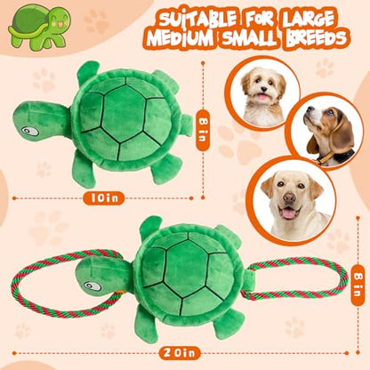 Large Turtle Dog Toys: Squeaky Dog Toys for Aggressive Chewers - Interactive Rope Tug of War Dog Toy - Puppy Chew Toy for Small/Meduim/Large Breeds - color: Dark Green