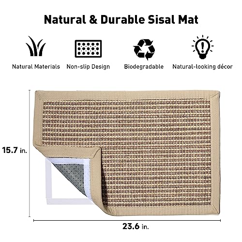 FUKUMARU Cat Scratcher Mat, 23.6 X 15.7 Inch Natural Sisal Cat Scratch Mats, Horizontal Cat Floor Scratching Pad Rug, Protect Carpets and Sofas (Cream - Thicken) - color: Cream-Thicken 23.6 x 15.7 Inch