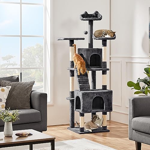 Yaheetech 72-inch Cat Tree, Multi-Level Cat Tower with 2 Condos & 6 Scratching Posts, 3 Perches & Detachable Toy Ball, Pet Furniture Play House for Kittens/Cats, Dark Gray - color: Dark Gray