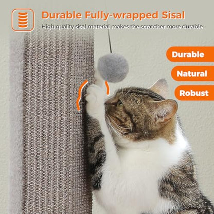 PAWZ Road Large Cat Scratching Post 32” Tall Scratching Post for Indoor Cats Adults Ultimate Scratch Post with Woven Sisal, Large Base and Removable Dangling Ball- Grey - color: Grey