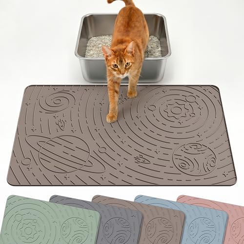 OHMO Cat Litter Mat Medium 23.6x15.7in, Beige Silicone Rubber Scatter Control Kitty Litter Box Trapping Mat, Waterproof Easy to Clean, Odorless Pet Supplies, Indoor Cat Essentials - color: Beige, size: 23.6"L x 15.7"W