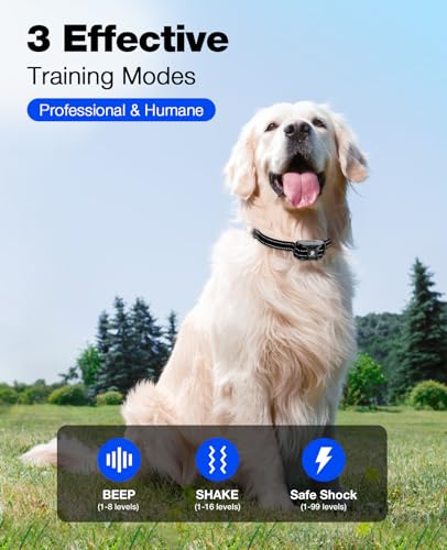 Bousnic Dog Shock Collar - 3300Ft Training Collar with Remote for 5-120lbs Small Medium Large Dogs Rechargeable Waterproof e Collar with Beep (1-8), Shake(1-16), Safe Shock(1-99) Modes (Black) - color: Black