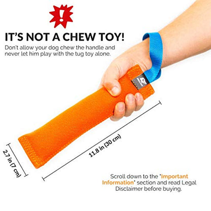 Bull Fit K9 Dog Bite Tug Toy with Strong Handle - Made of Durable & Tear-Resistant French Linen - Perfect for Tug of War, Fetch & Puppy Training - Ideal for Medium to Large Breeds - color: Pink Bite Tug with Blue Handle
