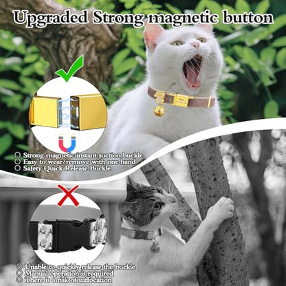 Personalized Breakaway Cat Collars - Magnetic Buckle, Bell - Safety Quick Release, Customized for Girls & Boys Cats- (Velvet-Chocolate) - color: Velvet-Chocolate