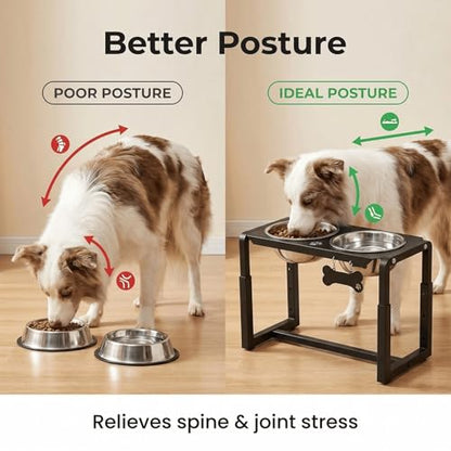 Metal Elevated Dog Bowls, Raised Dog Bowls for Medium/Large Sized Dogs with Two 58oz Stainless Steel Food Bowls, 3 Adjustable Height (8.8"/11.5"/14") Dog Bowl Stand Protect Neck & Joints - size: 8.8-14" | M/L Dogs | 2×58oz Bowls