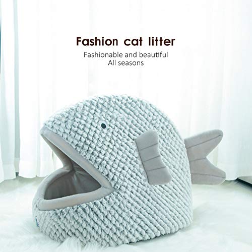 La La Pet® Plush Cat Bed Cave Calming Washable Pet House Bed Selfwarming Pet Bed Foldable Cat Sleep Tent Dog Nest Soft Puppy House Bed for Cats and Small Dogs(Gray,S) - color: Gray, size: S