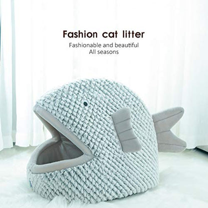 La La Pet® Plush Cat Bed Cave Calming Washable Pet House Bed Selfwarming Pet Bed Foldable Cat Sleep Tent Dog Nest Soft Puppy House Bed for Cats and Small Dogs(Gray,S) - color: Gray, size: S