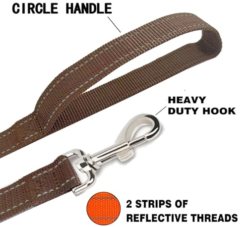 Reflective Dog Leash 4Ft /5 Foot /6 Feet Long, 1 Inch Wide, for Small and Medium Dogs - color: Reflective Brown, size: 1'' x 4 FT