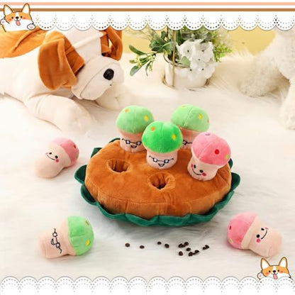 Skylety 7 Pcs Interactive Dog Toys Set, Snuffle Mat for Dogs, Treat Hiding Puzzle and Squeaky Plush, Mushroom Dog Toys for Small Medium Dogs, Training and Boredom Relief Plaything - style: Mushroom