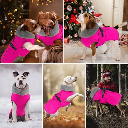 Dog Coat with Pocket, Waterproof Dog Jacket with Adjustable Buckle, Reflective Puppy Winter Coat Warm Turtleneck Fleece SnowJacket for Small Medium Large Dogs - Pink L - color: Pink, size: Large(Chest:22.8"-29.5", Back:16.5")