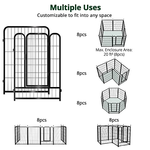 PawGiant Dog Fence Playpen 24”/32”/40” Indoor Outdoor for Small/Medium/Large Dogs, Metal Pet Puppy Cat Exercise Fencing Gate Crate Cage Outside RV, Camping, Yard, Garden - style: 8 Panel