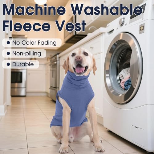 IECOii Dog Fleece Vest Sweater - Stretch Warm Pullover with Turtleneck, Blue,Large, Easy On/Off Winter Dog Sweater for Medium Large Dogs Girl Boy, Winter Fall Jumpsuit with High Neck - color: Blue, size: Large