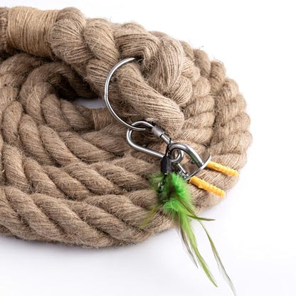2" x 9.84Ft Cat Climbing Rope with Hook for Ceiling & Wall Mounted, Natural Sisal Rope for Cat Scratcher with Feather Toy for Indoor/Outdoor Cats, Durable Cat Tree Replacement Rope