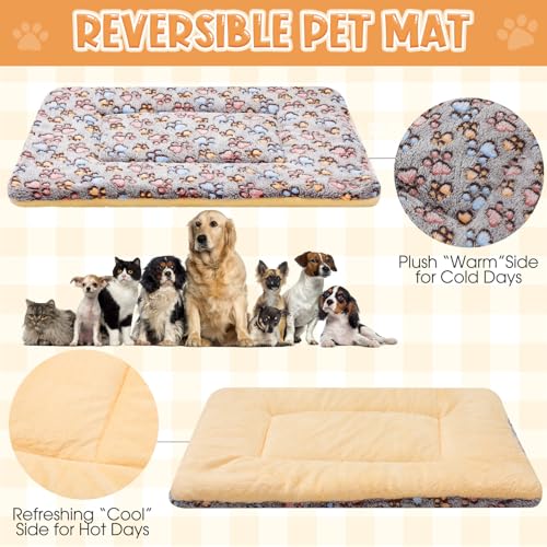 2 Pack Self Warming Cat Dog Bed Pet Mat 27" x 19" Soft Thermal Dog Pad with Cute Prints Reversible Washable Thickened Crate Mat for Indoor Outdoor Kittens Small Pets Feral(Brown) - color: Brown