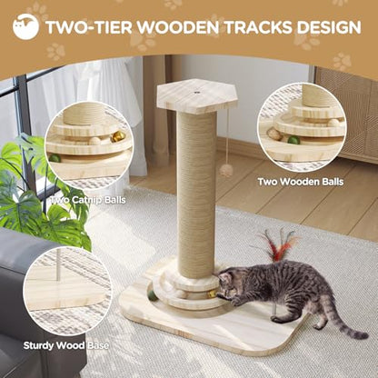 Cat Scratching Post, Scratching Post with Vertical Scratcher and Tracking Interactive Toy for Kittens