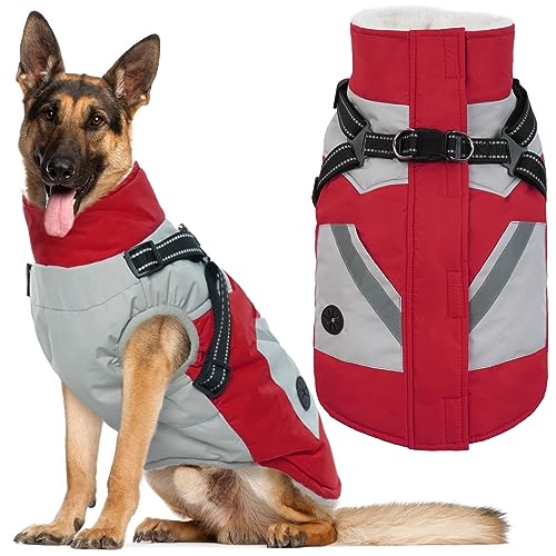 IECOii Winter Waterproof Dog Coats - Zip Up Fleece Jacket for Dogs, Red, XLarge - color: Red, size: X-Large(Chest:29.9 in)