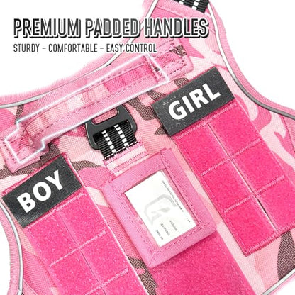 Tactical Dog Harness for Medium & Large Dogs, Camo Pink Adjustable No-Pull Control with Handle, Heavy Duty Reflective Vest - Size L - color: CAMO PINK, size: L