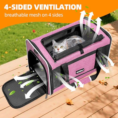 Cat Carrier Soft-Sided Travel Bag for Medium to Large Cats Over 15lbs, Small Dog Carrier Crate Top Entry Breathable Mesh Puppy 12 Pounds, Pet Rabbit Carrying Cage Kennel Collapsible Pink - color: Pink