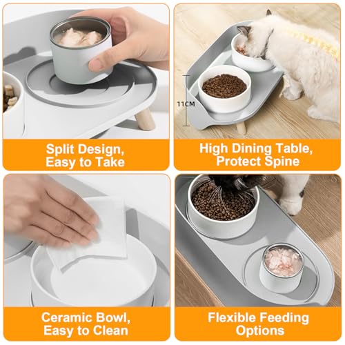 Elevated Dog Bowls Set, Ceramic Pet Food & Water Bowls with Non-Slip Stand, No Spill Design for Cats/Small Medium Dogs Gray - color: Gray