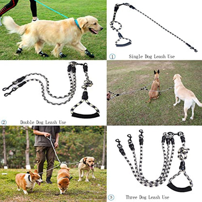 3 Dog Leash - Padded Handle, 360° Swivel Multiple Dog Leash No Tangle, Lead for Medium Large Dogs, Walking & Training Double Dogs (Black White) - color: Black White