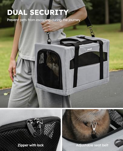 Pecute Cat Carrier Stable, Pet Carrier with Hidden Anxiety Relief Partition & Stable Steel Frame, Safe Cat Carrier for Car Travel, Soft-Sided Dog/Cat Carrier Bag for Pets Up to 11lbs, Gray - color: Gray Regular