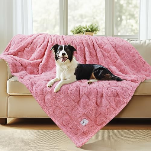 Luciphia Valentines Day Waterproof Blanket for Medium Large Dogs Washable Bed Couch Protector Soft Fluffy 3D Heart Jacquard Pet Blanket with Sherpa Fleece Cozy Calming Throw Blankets, Pink 65x57 inch - color: Pink-waterproof, size: Large (65x57 inch)