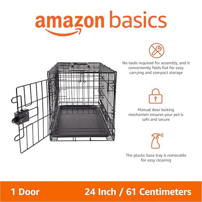 Amazon Basics Portable, Foldable Metal Wire Small Dog Crate with Removable Tray, Divider Panel, Single Door, Easy to Assemble, 24" x 18" x 20", Black - size: 24 x 18 x 20 in, style: Single Door w/ Divider