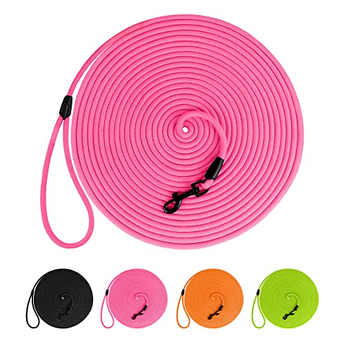 Rope Pro Training Dog Collar Braided No Pull Quick Release Round Lead Collars for Dogs Small Medium Large Puppy (30 FT Leash, Pink) - color: Pink