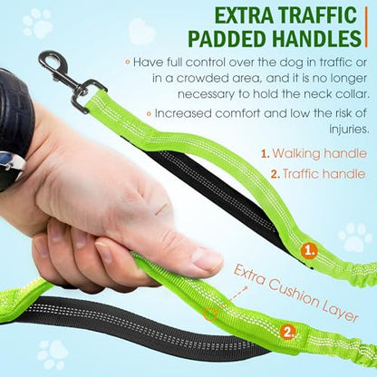 Hands Free Dog Leash with Waist Belt – No-Pull Bungee, Dual Padded Handles & Zipper Pouch for Running, Walking & Training – Adjustable Waist Leash for Large & Medium Dogs (Chartreuse) - color: Chartreuse
