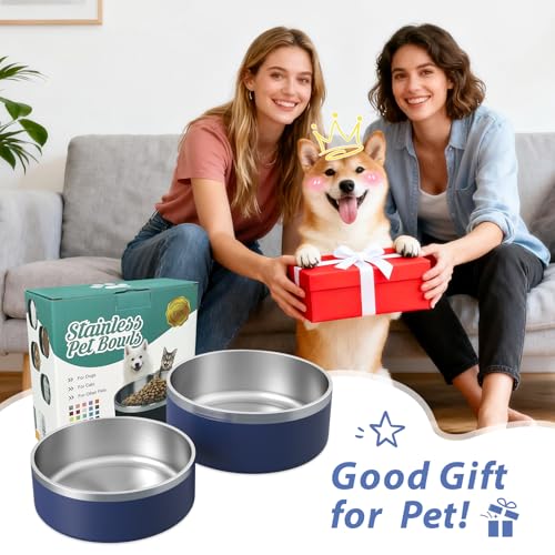 2 Pack Stainless Steel Dog Bowls, Outdoor Dog Water Bowl with Non Slip Rubber Bottom, Dishwasher Safe, Easy to Clean,40oz&64oz Blue - color: BLUE