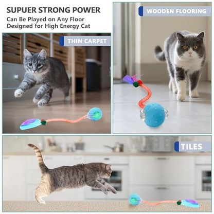 Interactive Cat Toys for Bored Indoor Cats, Chirping & Motion-Activated Cat Toys, Fun Gift for Cats with 2 Speed Settings & 3 Modes, USB Rechargeable,Blue