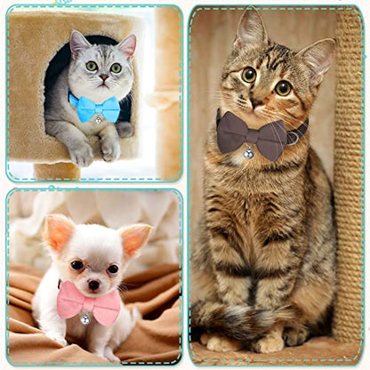 Yahenda 10 Pieces Cat Bowtie Collars with Bell Solid Colors Kitten Bow Breakaway Cat Bowtie for Boys Girls Adjustable Pet Collar with Safety Buckle Kitten Puppy Pet Accessories