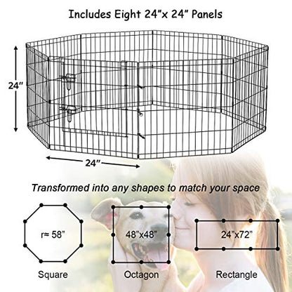 Artmeer Pet Playpen Puppy Playpen Kennels Dog Fence Exercise Pen Gate Fence Foldable Dog Crate 8 Panels 24 Inch Kennels Pen Playpen Options Ideal for Pet Animals Outdoor Indoor(Black 24''x24'') - style: Black 24''x24''