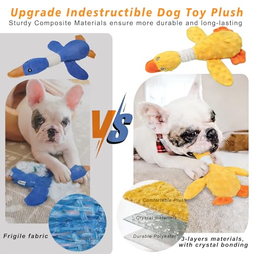 Squeaky Dog Toys for Aggressive Chewers, Durable Stuffed Animal Plush Dog Toy with Soft Fabric for Large, Medium & Small Dogs, Interactive Puppy Chew Toy for Teething, Crinkle Duck Dog Toy - Yellow - color: YELLOW