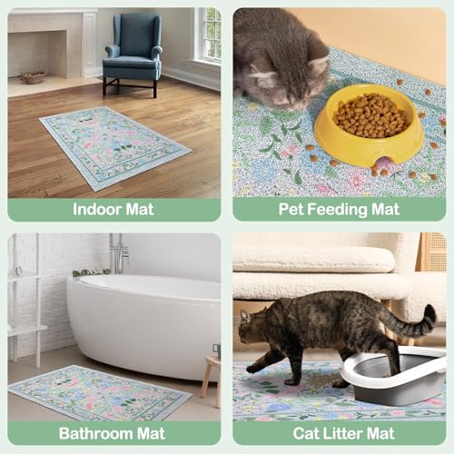 Glittme Cat Litter Mat with Non-Slip Bottom Litter Box Mat 40"X30" Litter Trapping Mat Easy to Clean Washable Cat Food Mat for Kitty,XL - color: Blue-pink, size: 40"x30"
