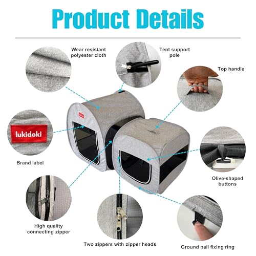 Portable Cat Playpen, Pop-up 2-in-1 Crate Playpen with Litter Box Area for Travel Indoor Outdoor, Foldable Pet Playpen Enclosed for Kitten Puppy Rabbit Hamster Small Animals
