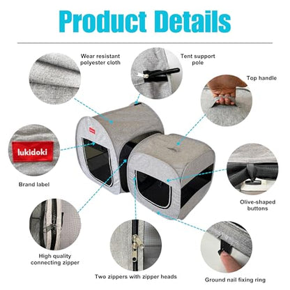 Portable Cat Playpen, Pop-up 2-in-1 Crate Playpen with Litter Box Area for Travel Indoor Outdoor, Foldable Pet Playpen Enclosed for Kitten Puppy Rabbit Hamster Small Animals