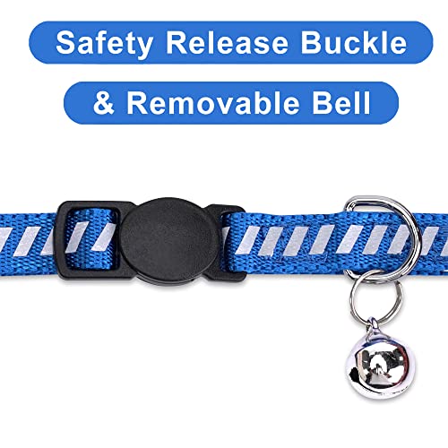 Pawtitas Personalized Blue Reflective Cat Collar – Adjustable Custom Collar with Safety Buckle, Removable Bell, and Engraved Name & Phone Number for Kittens and Adult Cats - color: Personalized Blue