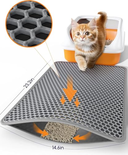 Cat Litter Mat Double Layer Waterproof Urine Proof Trapping, Gray, 30x22 Inch, Honeycomb Pattern, Eva Foam