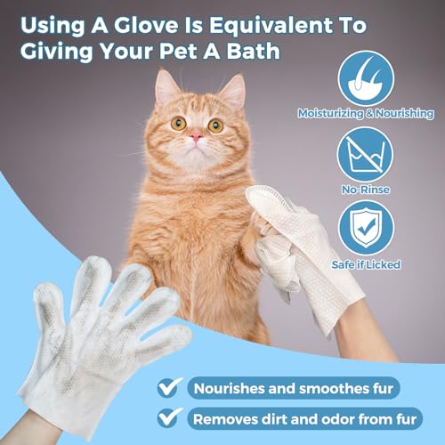 Vannon Extra Thick Pet Bathing Wipes for Dogs & Cats, Cleaning & Odor-Controlling Grooming Gloves, Nourish Fur Glove Wipes for Daily Care and Traveling, Rinse Free, Unscented, 3 Pack, 18 PCS - size: 3pack