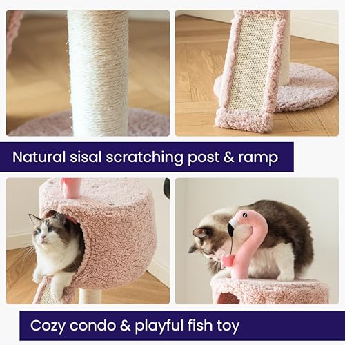 Catry Flamingo 2-Level 29" Cat Tree for Small Cats & Kittens with Replaceable Posts, Sisal Scratching Ramp, Pink Flamingo Designed Cute Condo with Toy, Pink - color: Pink