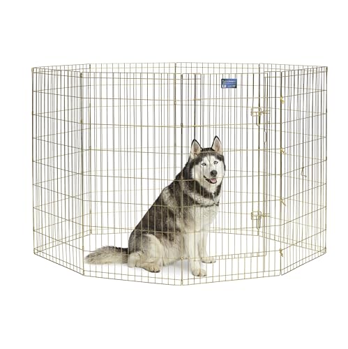 MidWest Homes for Pets Folding Metal Dog Exercise Pen, Indoor/Outdoor Playpen with Door, 16 Sq Feet of Play Space, 48-Inches Tall, Gold Zinc - color: Gold Zinc w/ Door, size: 48" H
