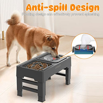 URPOWER 2-in-1 Elevated Slow Feeder Dog Bowls with No-Spill Water Bowl, 4 Height-Adjustable Raised Dog Bowls, Non-Slip Food and Water Bowls with Stand for Small, Medium, Large Dogs, Cats and Pets - color: Grey, size: Slow Feeder