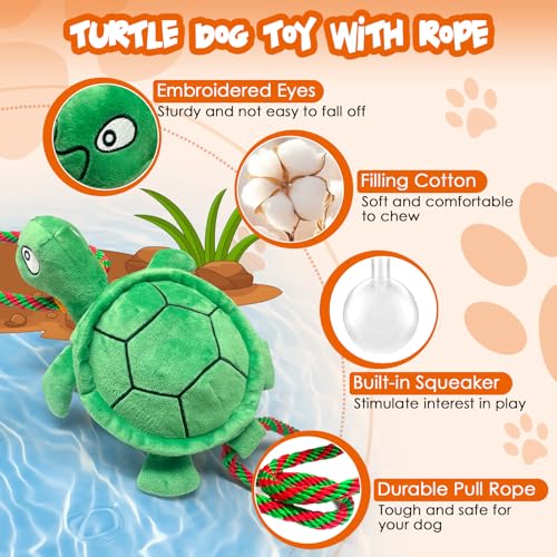 Large Turtle Dog Toys: Squeaky Dog Toys for Aggressive Chewers - Interactive Rope Tug of War Dog Toy - Puppy Chew Toy for Small/Meduim/Large Breeds - color: Dark Green